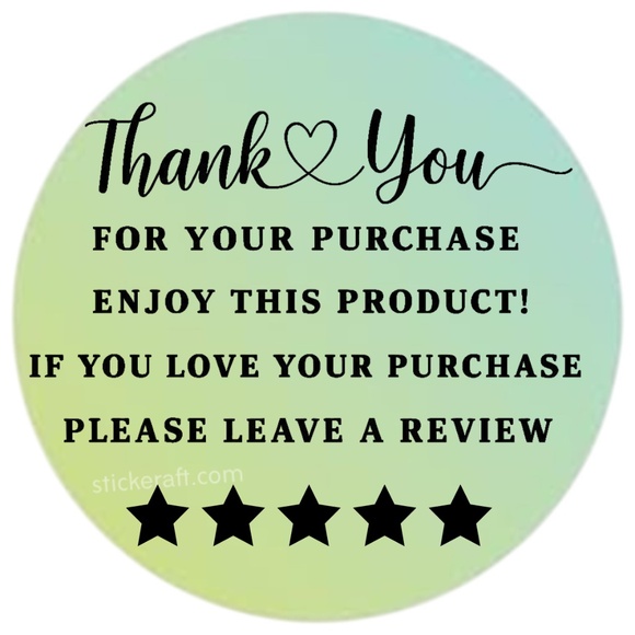 Thank You for Purchase Stickers – 2 Inch, 5 Star Review Labels – 100 PCS NEW - Picture 7 of 15